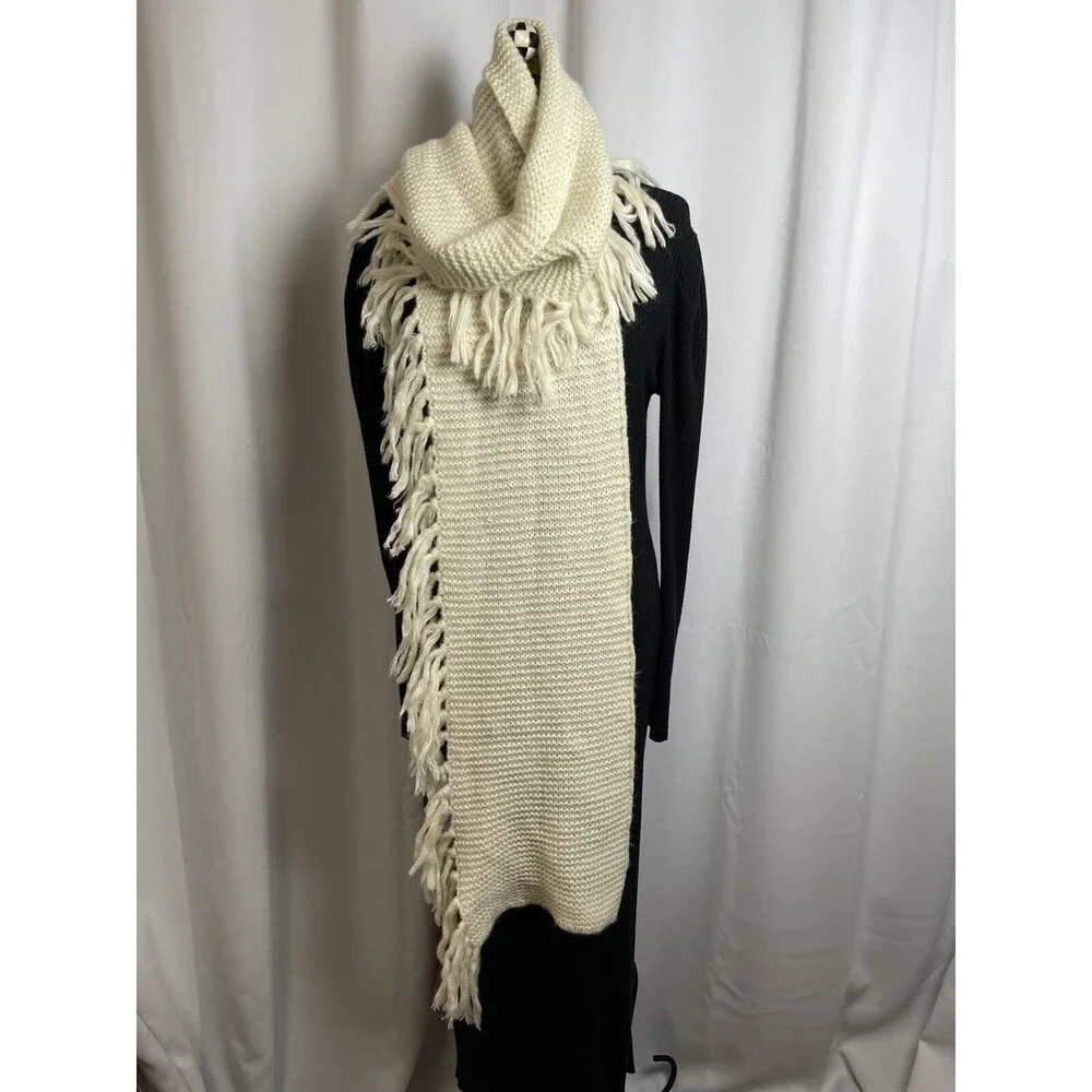 Frye Cable Knit Fringe Scarf In Cream Ivory New